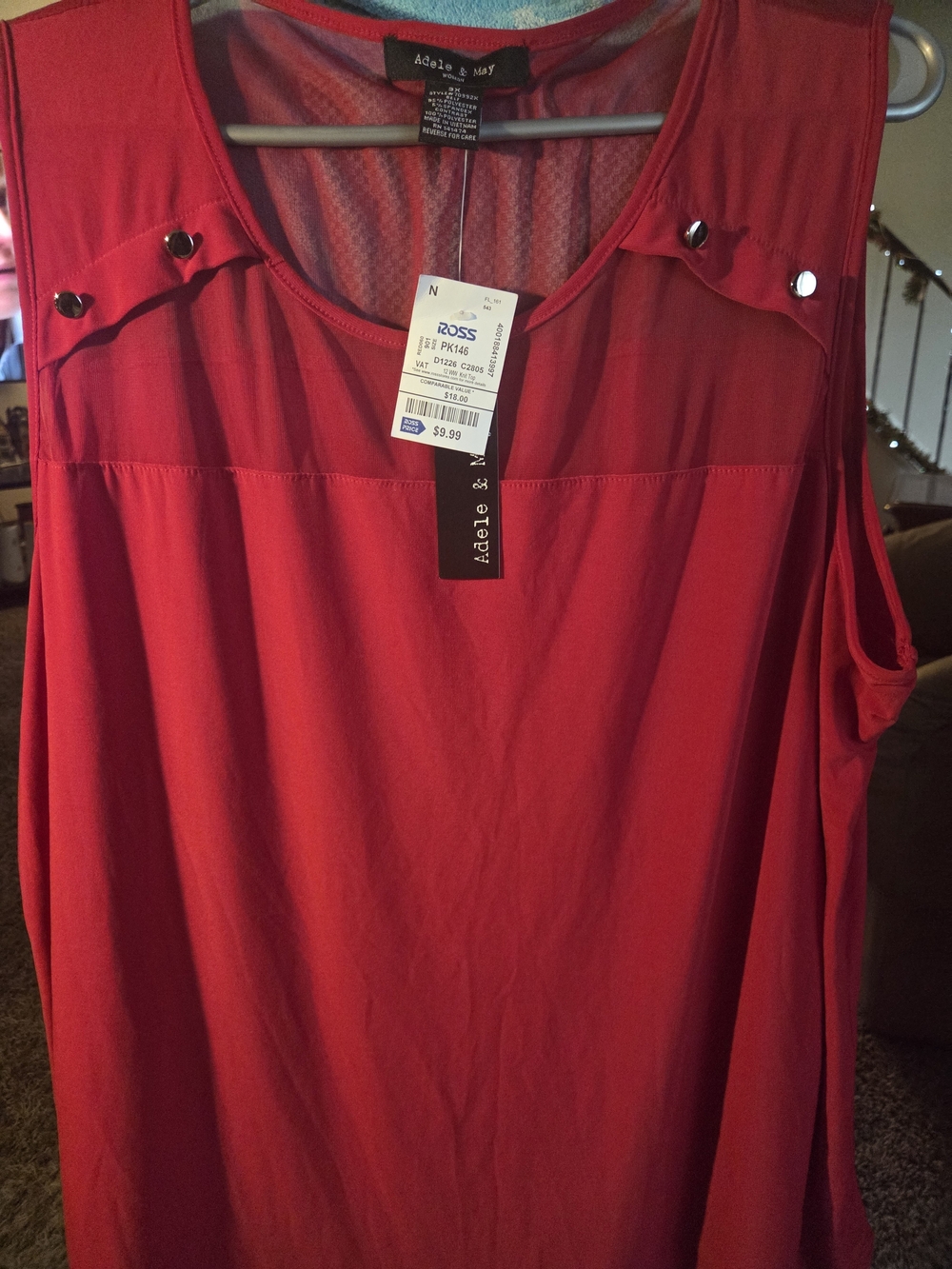 Adele & May Red Sleeveless Blouse with Snap-Detail Yoke